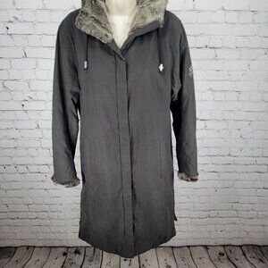 Metropolis Resort Grey Brown Faux Fur Hooded Full Zip Insulated Coat Size 10